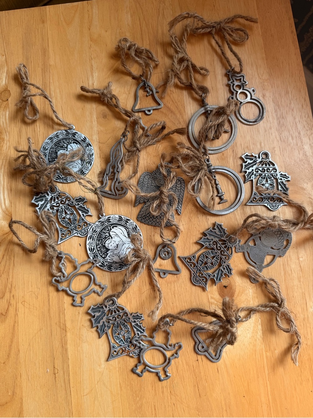 Lot of 18 Pewter Rustic Holiday Ornaments